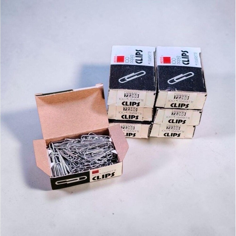 Vintage ACCO Silverette Paper Clips Lot of 7 Boxes No. 1 Stock 72360 MCM Office